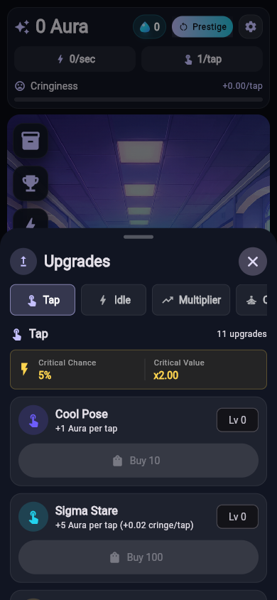 Panoul de upgrade-uri Aura Farm